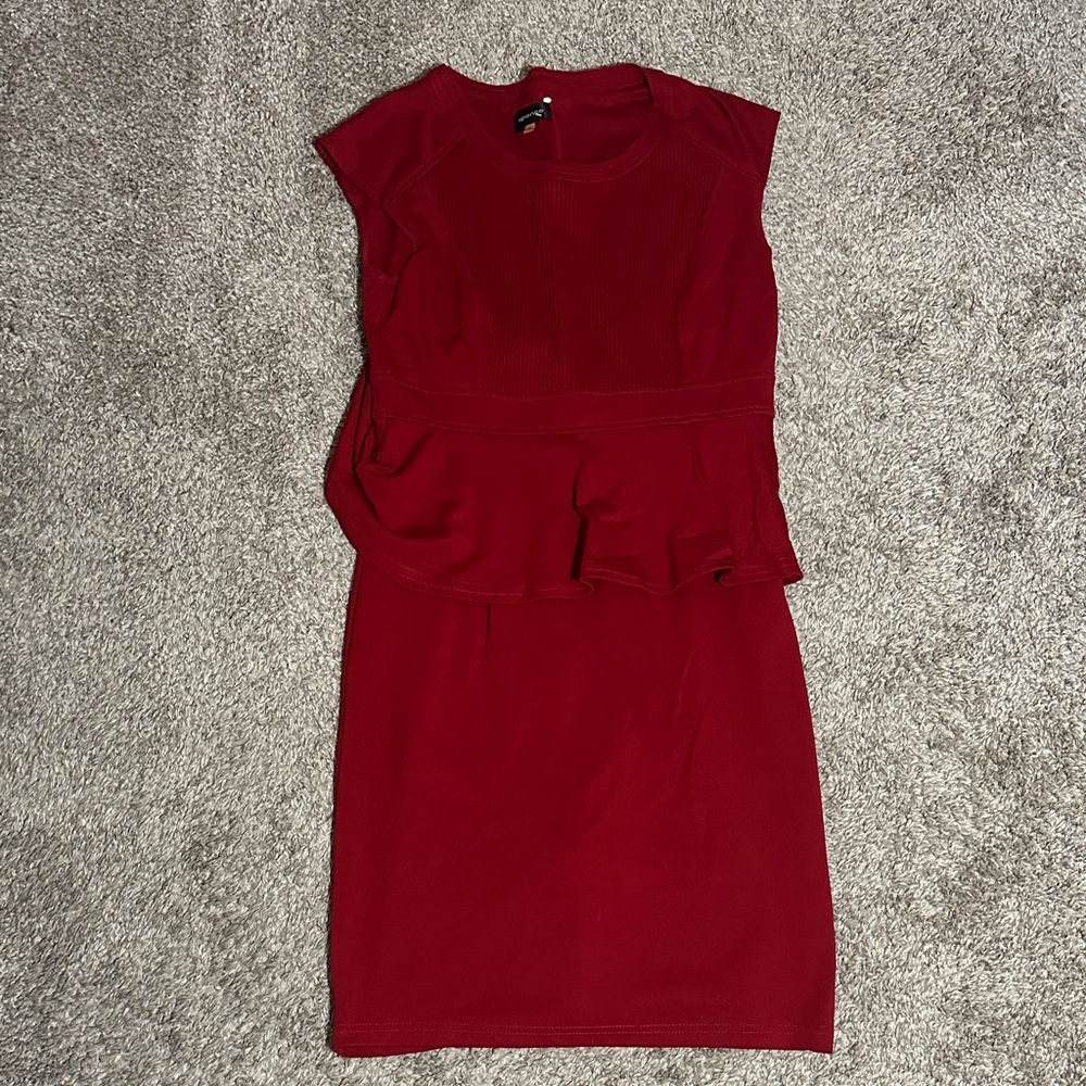 Spense Rich Red Midi Dress with Peplum